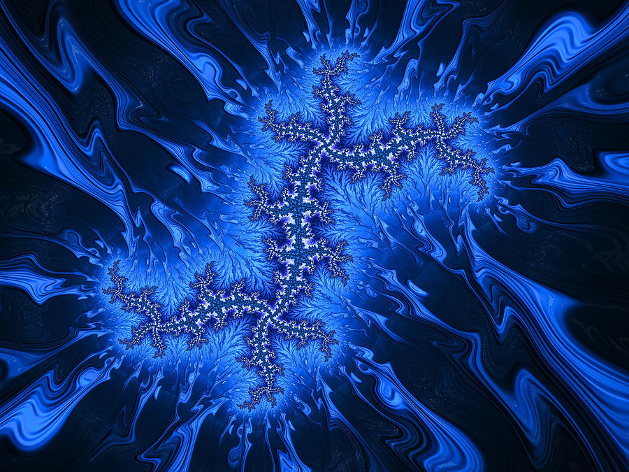Blue And Black Fractal Explosion Digital Art