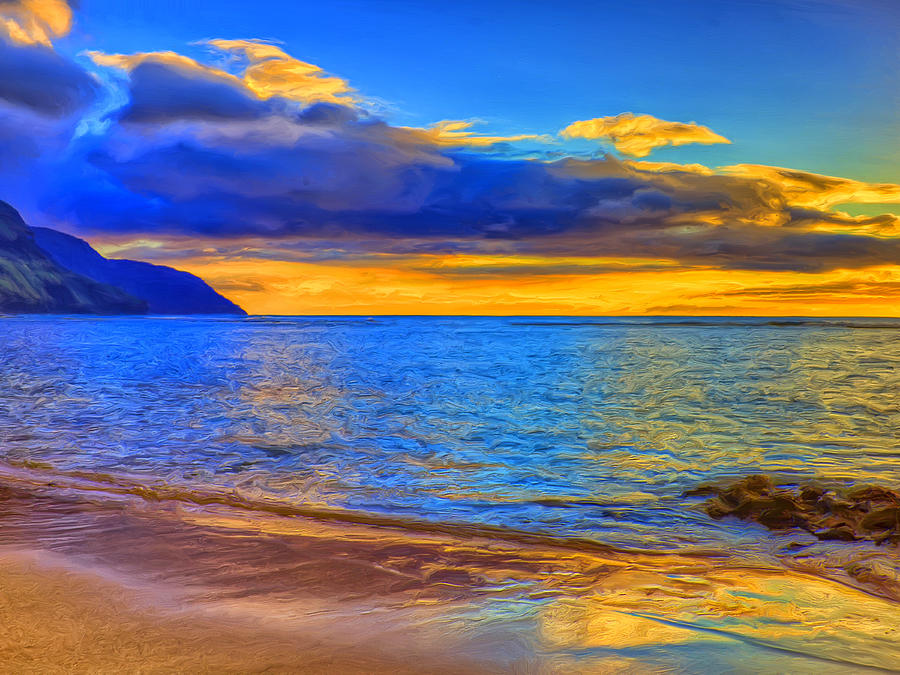 Blue and Gold at Ke'e Beach Painting by Dominic Piperata - Fine Art America