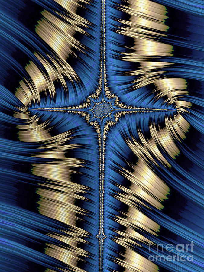 Abstract Digital Art - Blue and Gold Cross Abstract by John Edwards