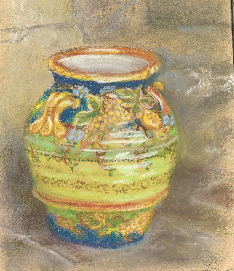 Blue and Gold Italian Pot Painting by Harriett Masterson
