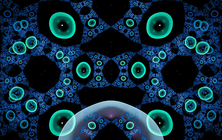 Blue and green fractal bubbles Digital Art by Matthias Hauser