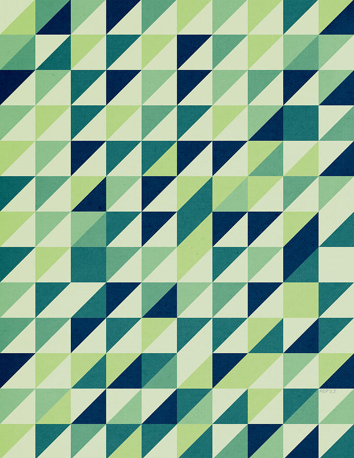 Blue And Green Geometric Grid Digital Art by Phil Perkins