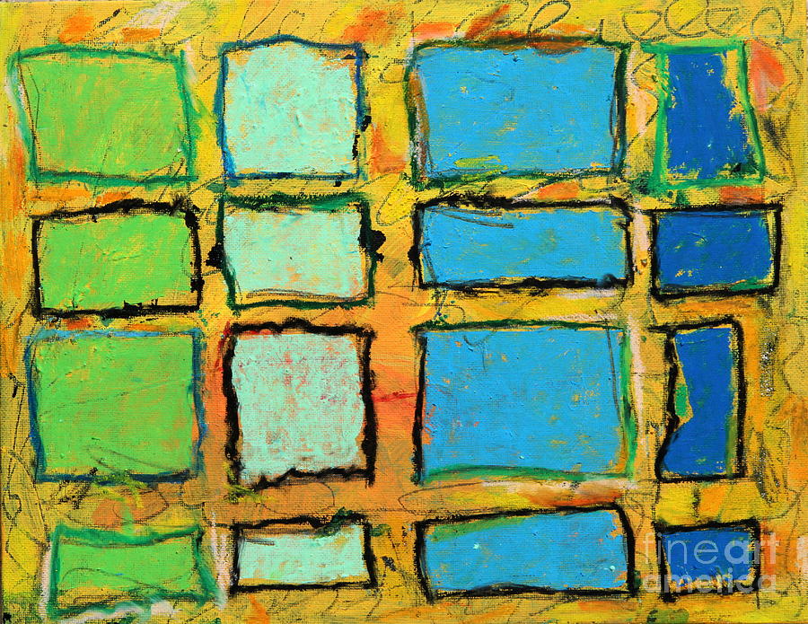 Colorful Abstract Mixed Media - Blue and Green Windows by Kelly Athena