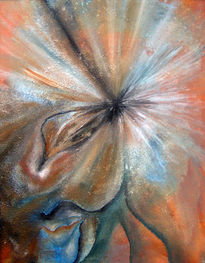 Abstract Painting - Blue and Orange Burst by Michelle Iglesias