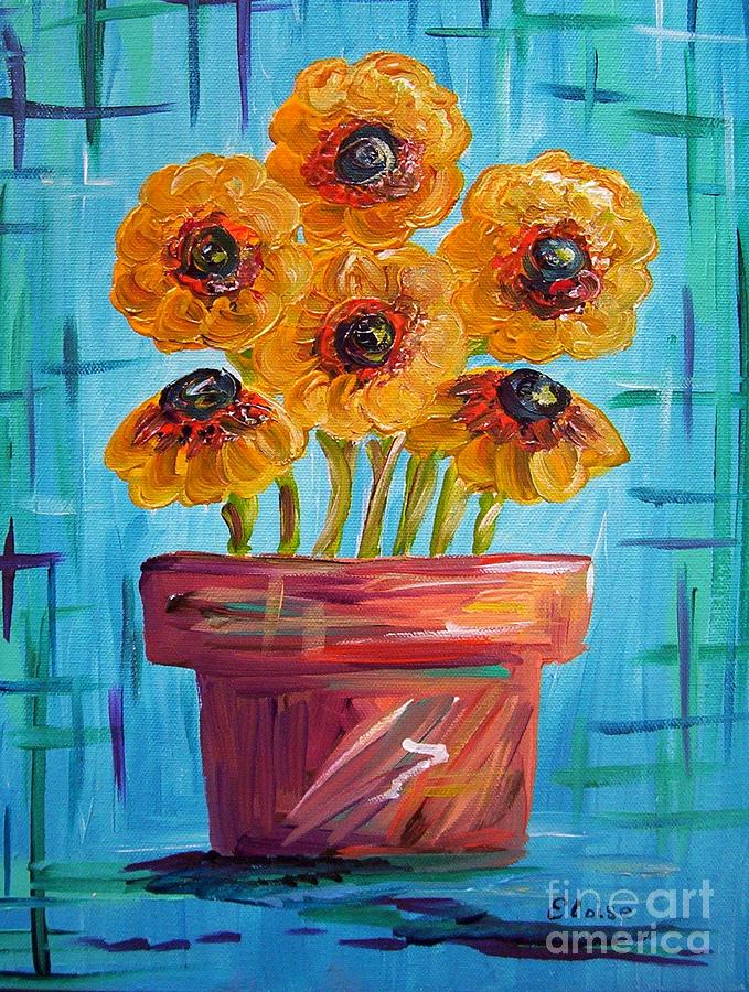 Blue and Orange - Flowers in Football Colors Painting by Eloise Schneider Mote
