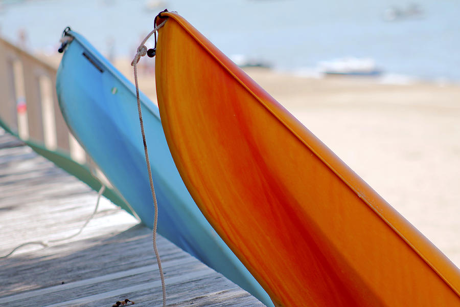 Boat Photograph - Blue and Orange Kayaks  by Danielle Allard