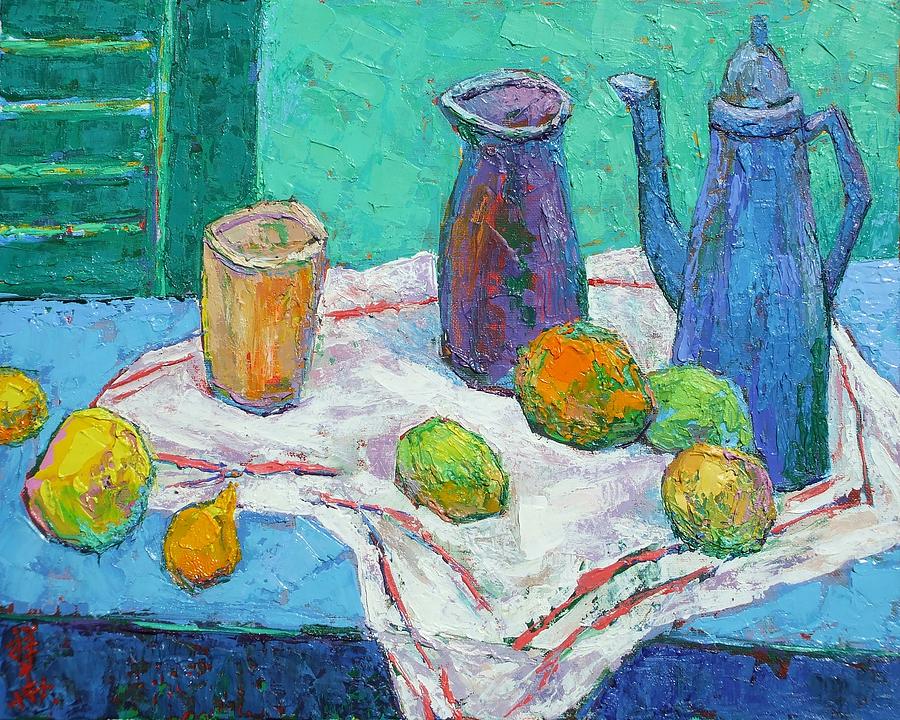 Blue and Orange Still Life Painting by Siang Hua Wang | Fine Art America