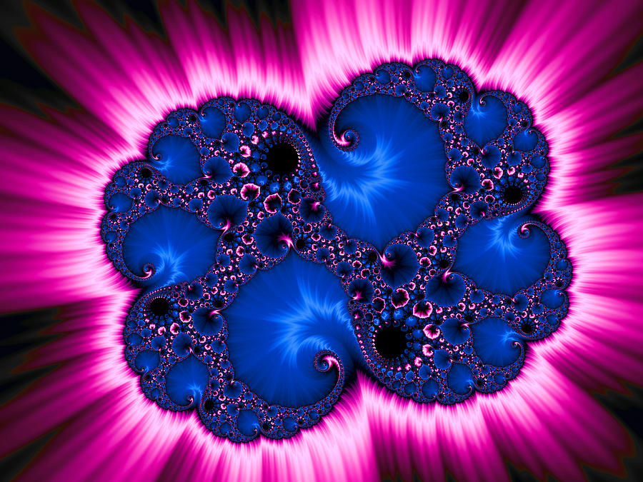 Blue and pink fractal explosion abstract digital art