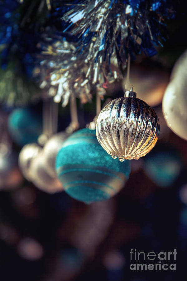 Christmas Photograph - Blue and silver baubles. by Jane Rix