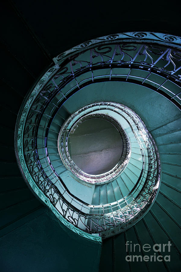 Blue and silver spiral stairs Photograph by Jaroslaw Blaminsky