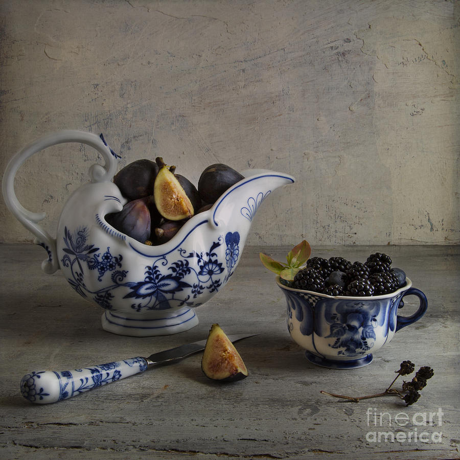 Fruit Photograph - Blue and white china by Elena Nosyreva