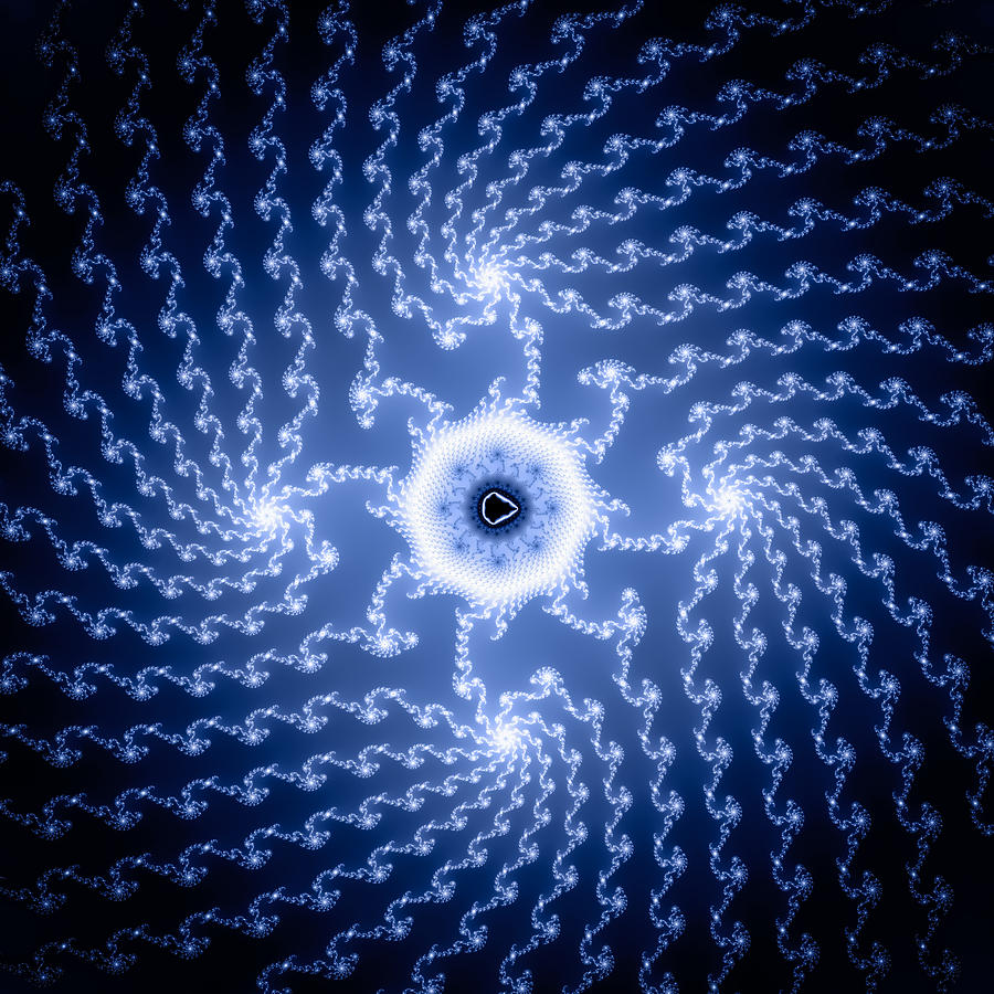 Abstract Digital Art - Blue and white fractal sun full of power and energy by Matthias Hauser