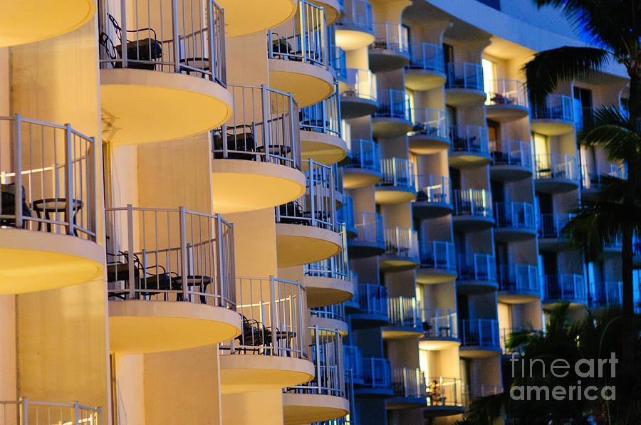 Blue and white hotel balcony abstract. Photograph by Don Landwehrle