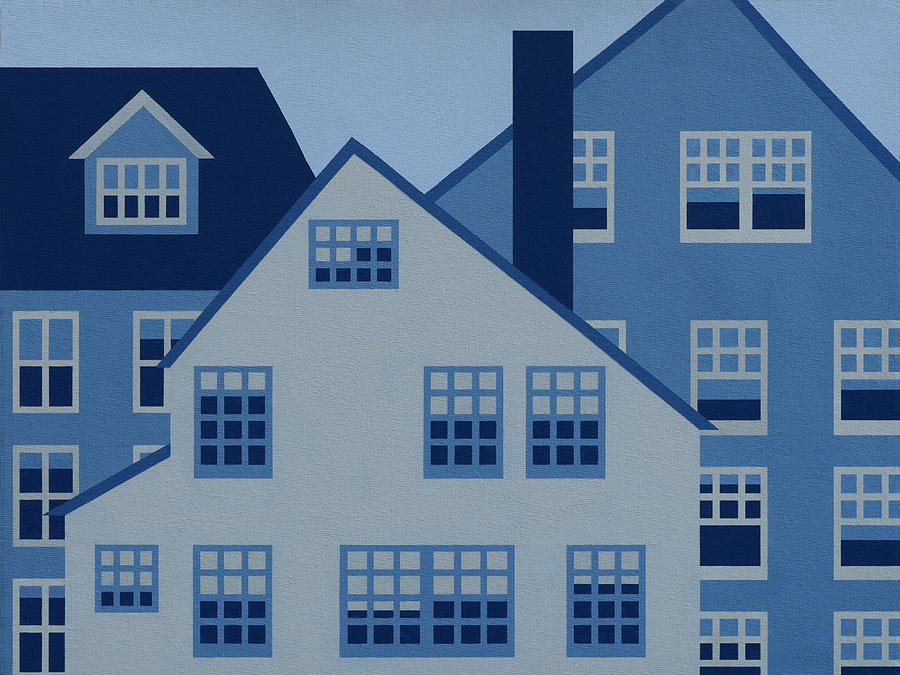 Blue and White Houses  Two Painting by Robert Todd