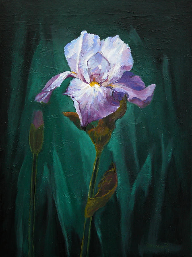 Blue and White Iris Painting by Synnove Pettersen