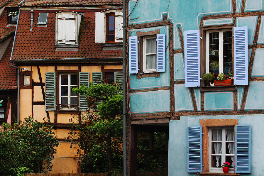Blue Building Photograph - Blue and Yellow Buildings in La Petite Venise in Colmar France by Greg Matchick