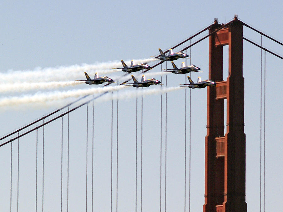 Blue Angels and the Bridge Photograph by Bill Gallagher