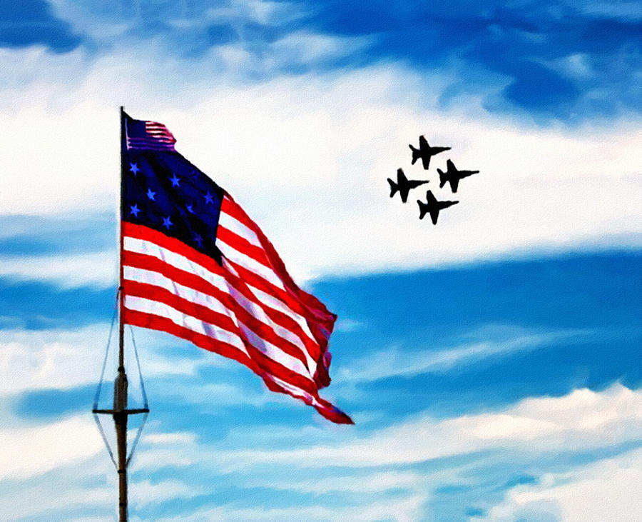 Flag Digital Art - Blue Angels Fly Over Fort McHenry Flag by Bob and Nadine Johnston