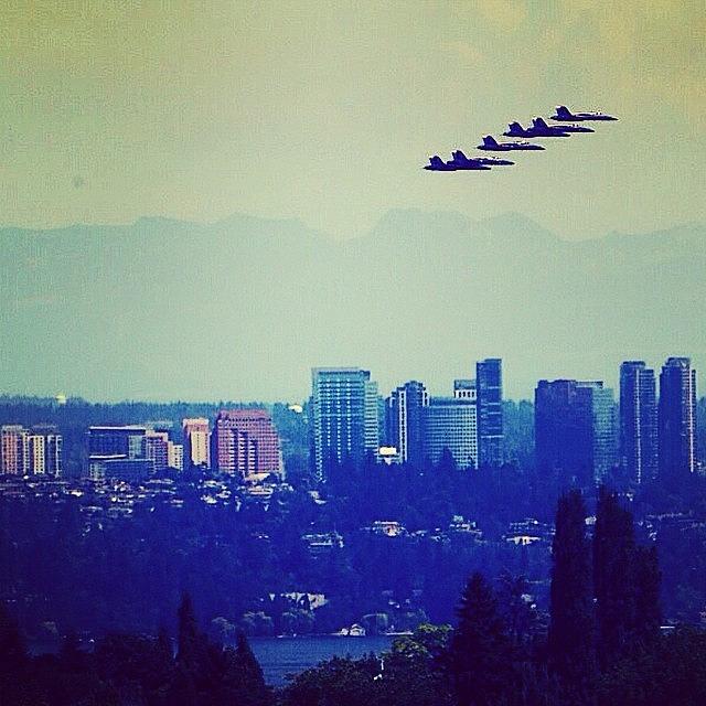 Seattle Photograph - Blue Angels Flying Over #lake by Sameer Halai
