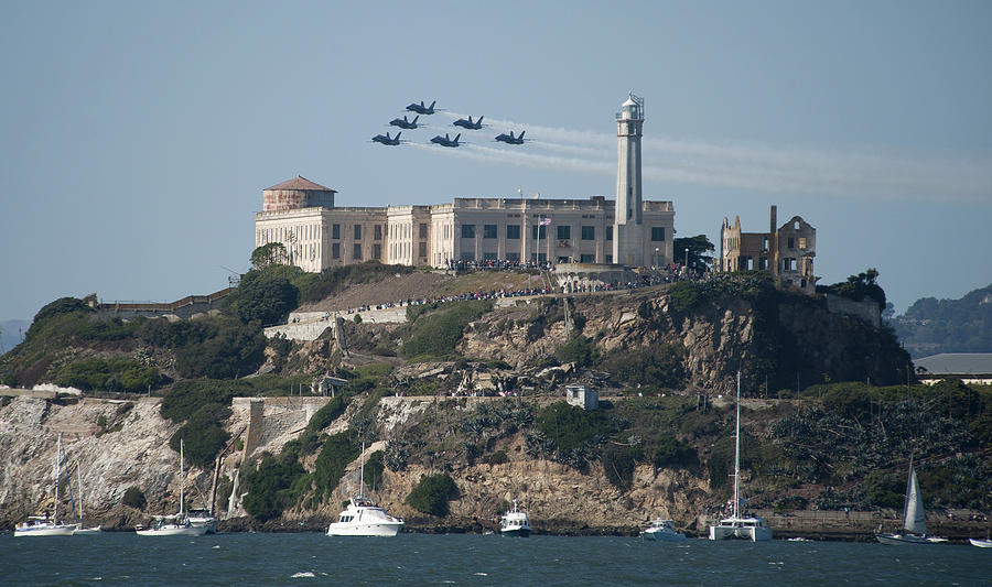 Jet Photograph - Blue Angels over Alcatraz by Mountain Dreams