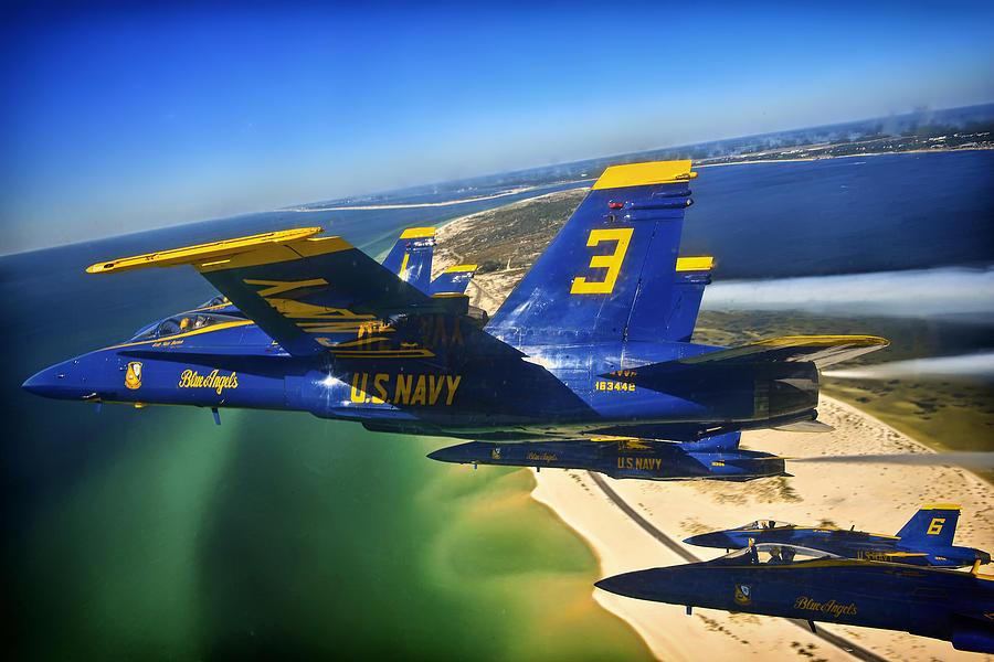 Jet Photograph - Blue Angels over the Florida Coastline by Mountain Dreams