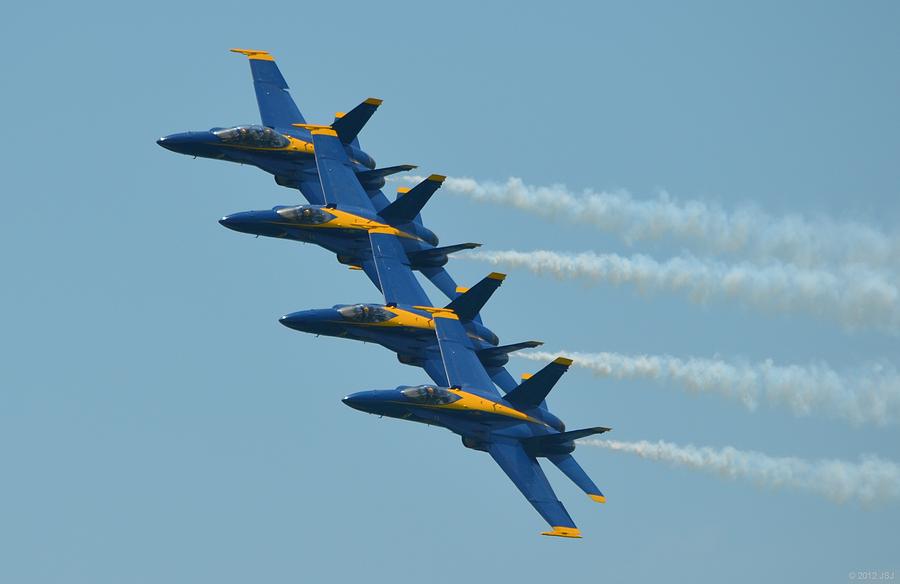 Blue Angels Practice Echelon Formation over Pensacola Beach Photograph by Jeff at JSJ Photography