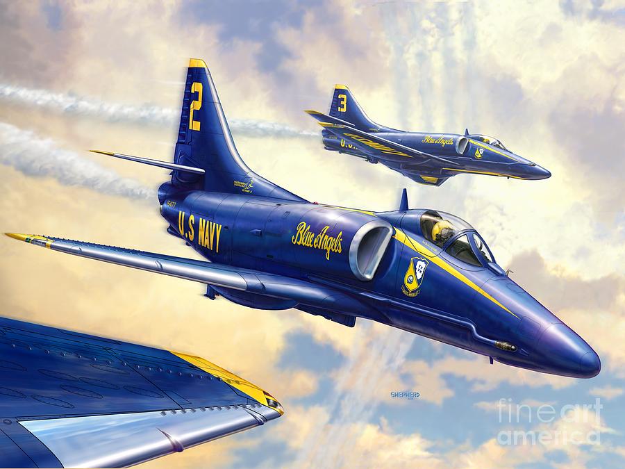 Blue Angels Digital Art - Blue Angels Skyhawk by Stu Shepherd