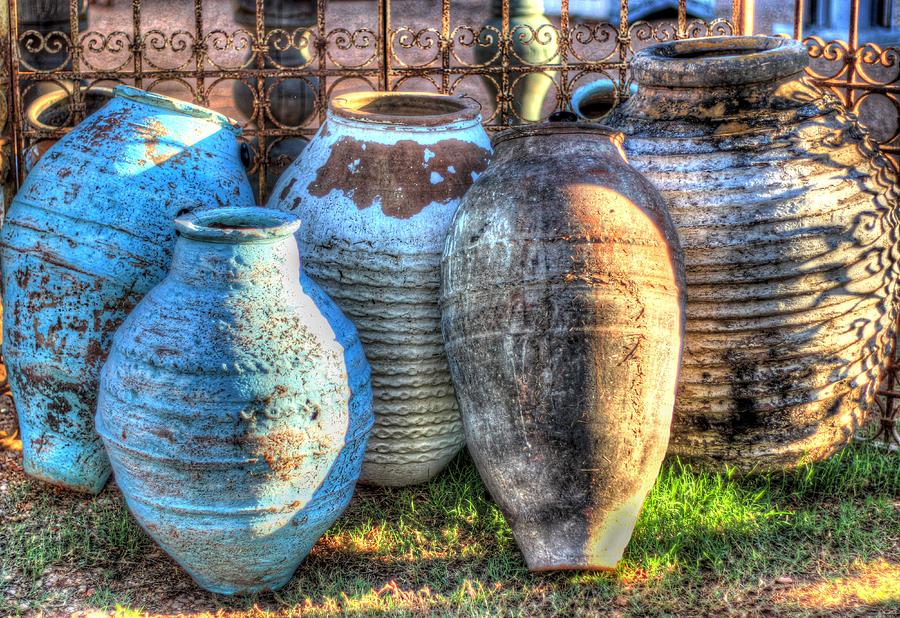 Up Movie Photograph - Blue Antique Olive Jars by Delilah Downs
