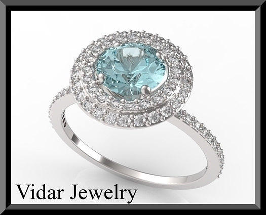 Gemstone Jewelry - Blue Aquamarine And Diamonds 14k White Gold Engagement Ring by Roi Avidar
