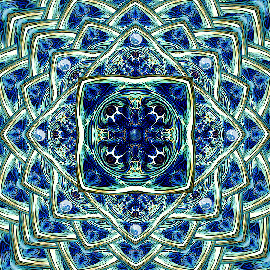 Blue Batik Yin Yang Digital Art by Deborah Smith