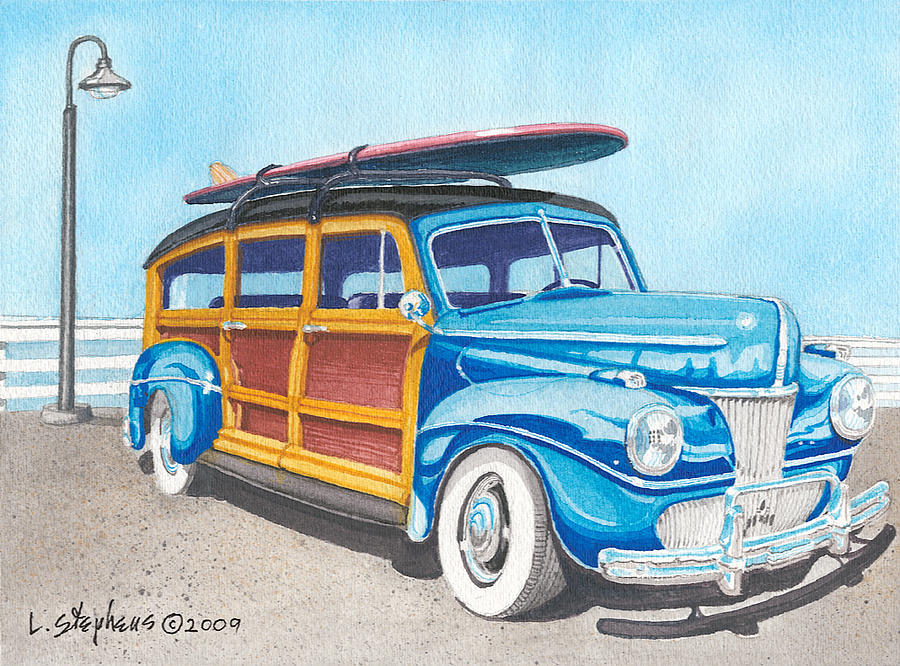 Woody Wagon Painting - Blue Beach Buggy by Larry Stephens
