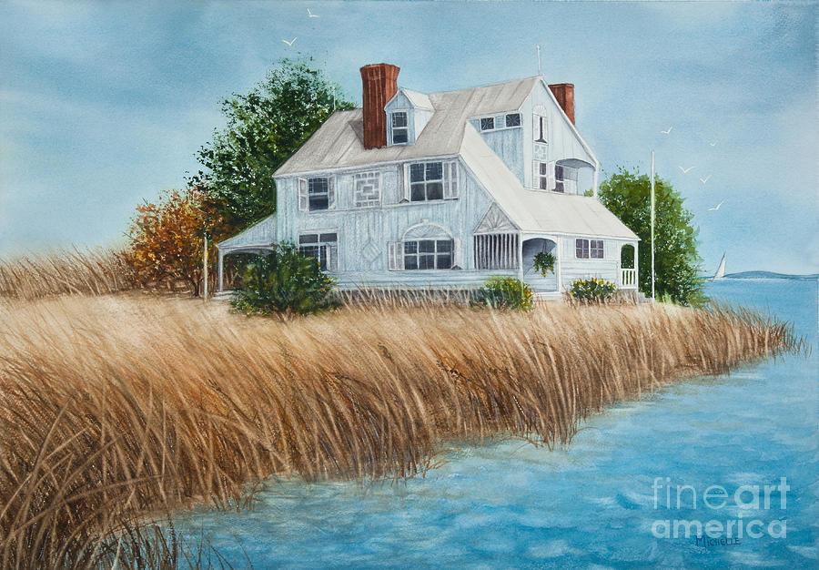 Blue Beach House Painting by Michelle Constantine