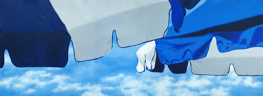 Blue Beach Umbrellas 2 Painting by Pauline Walsh Jacobson