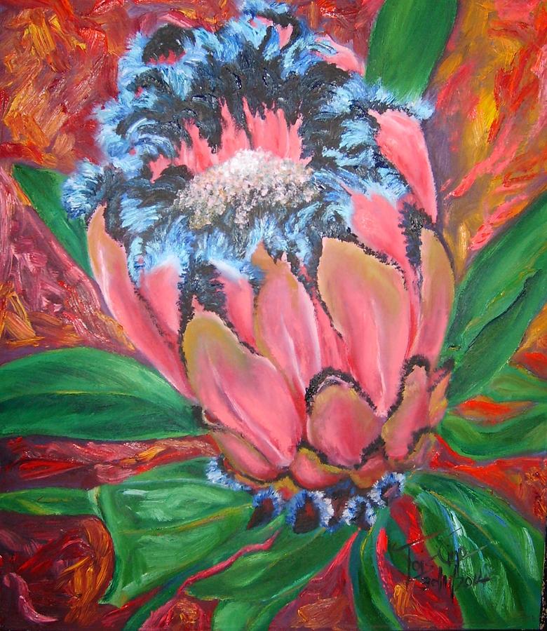 Blue Bearded protea Painting by Antonia Wilson