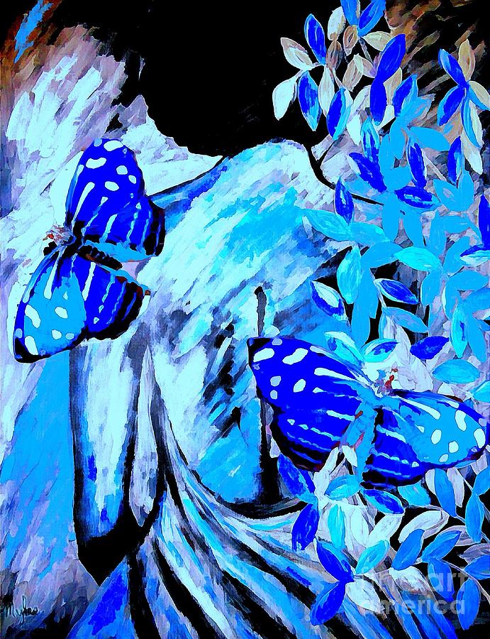 Blue Beauty and Butterflies 2 Painting by Saundra Myles