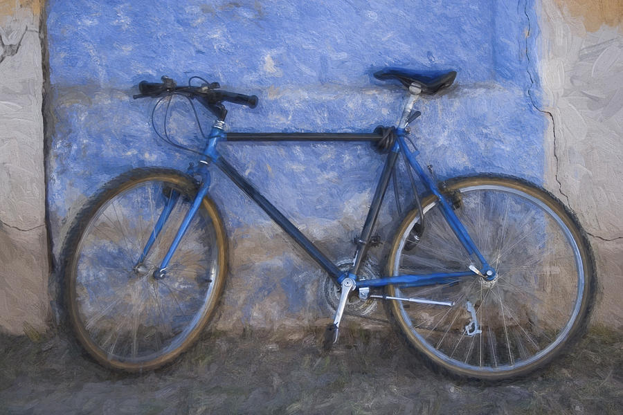 Blue Bike Blue Wall Painterly Effect Photograph by Carol Leigh