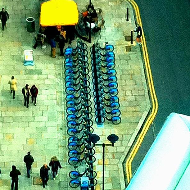 Abstract Photograph - Blue Bikes: Saffron Stripes by Urbane Alien