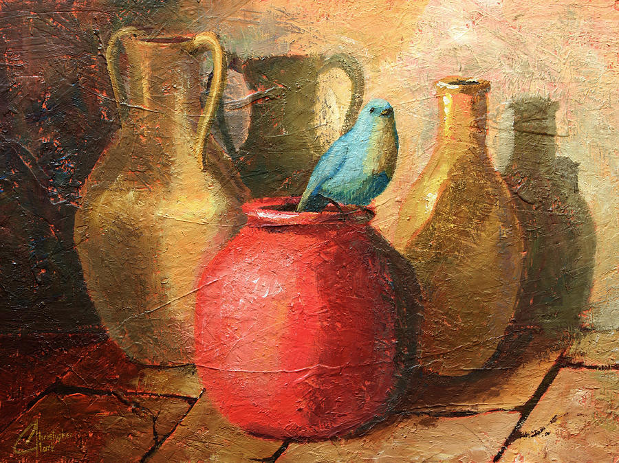 Jar Painting - Blue Bird and Pottery II by Christopher Clark