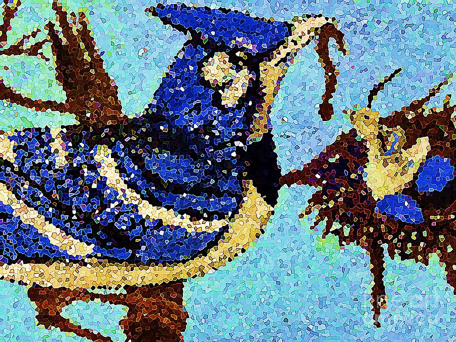 Blue Bird Feeding Baby Mosaic Painting by Saundra Myles