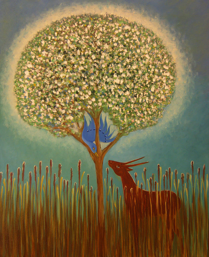 Blue Bird Singing Painting by Tone Aanderaa
