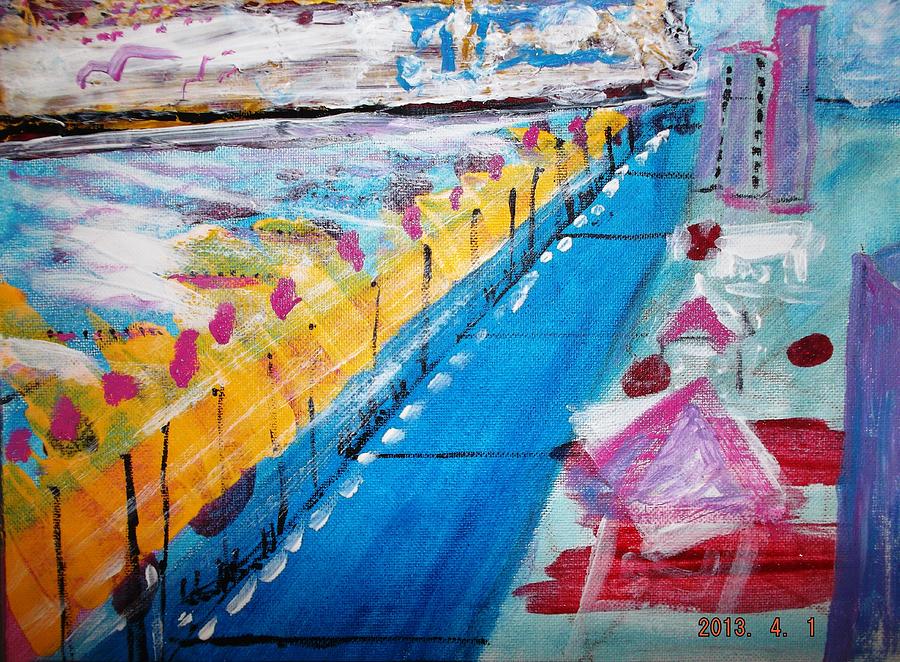 Boardwalk Painting - Blue Boardwalk by Leslie Byrne