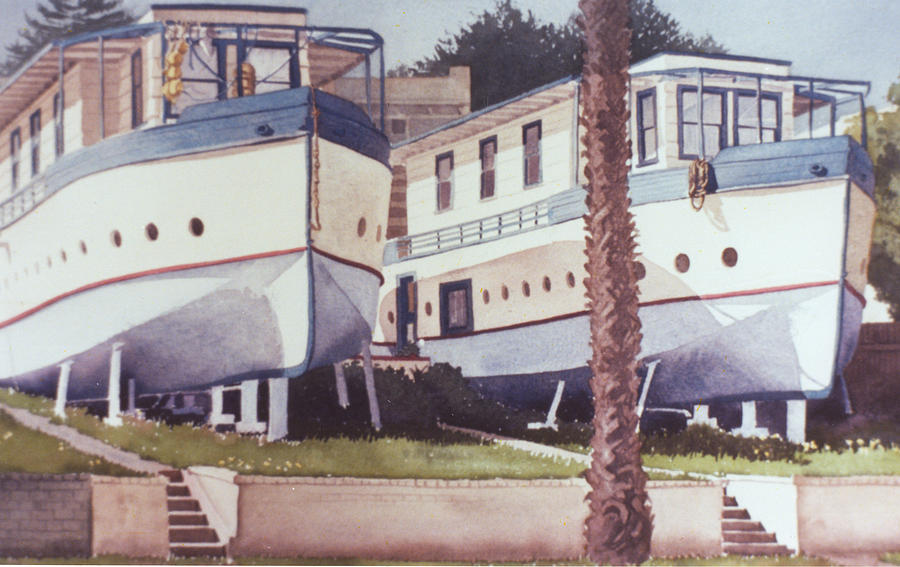 Boat Painting - Blue Boat Apartments Encinitas by Mary Helmreich