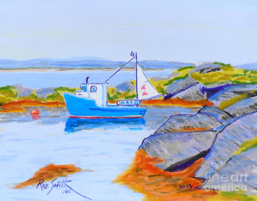 Blue Boat Blue Rocks Pastel by Rae  Smith PSC