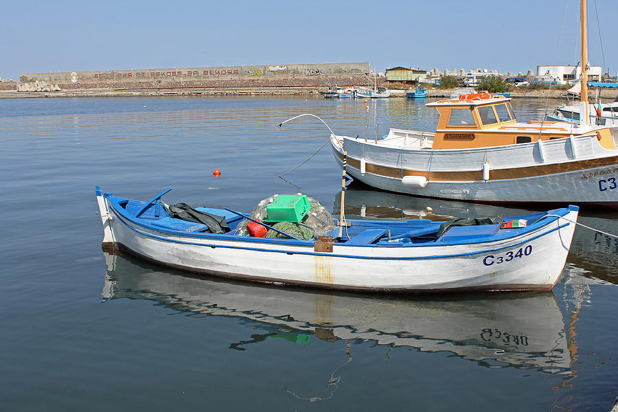 Boat Photograph - Blue Boat in Sozopol Harbour by Tony Murtagh