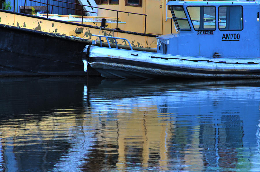 Boat Photograph - Blue Boat Reflections by Jim Vance