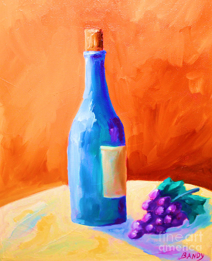 Wine Painting - Blue bottle by Todd Bandy