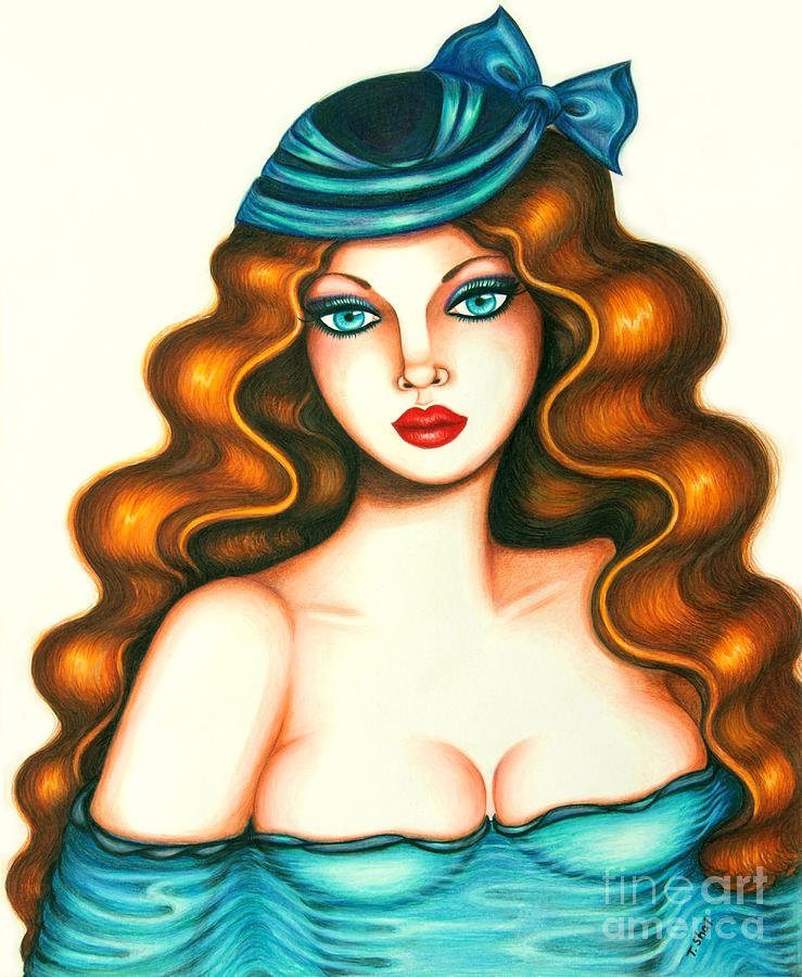 Blue Bow Hat Drawing by Tara  Shalton