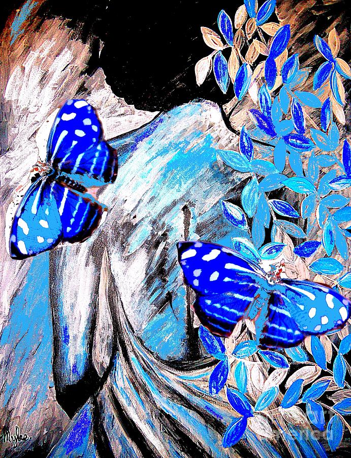 Blue Butterflies and Blue  Beauty  Painting by Saundra Myles