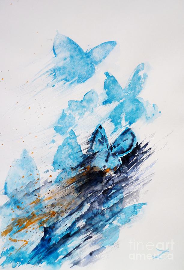 Insects Painting - Blue Butterflies by Zaira Dzhaubaeva