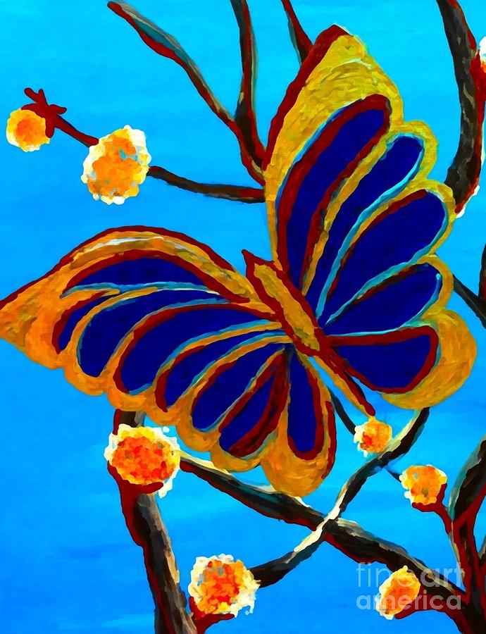 Blue Butterfly I Painting by Saundra Myles